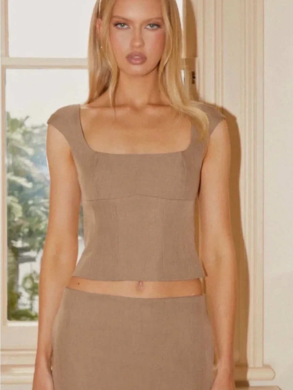 Peppermayo Taupe Square Neck Cap Sleeve Camisole